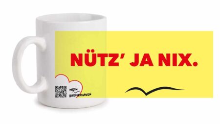 Bremerhaven Mundart »Nütz ja nix« Kaffeepott Bremerhavenbecher – Bild 1