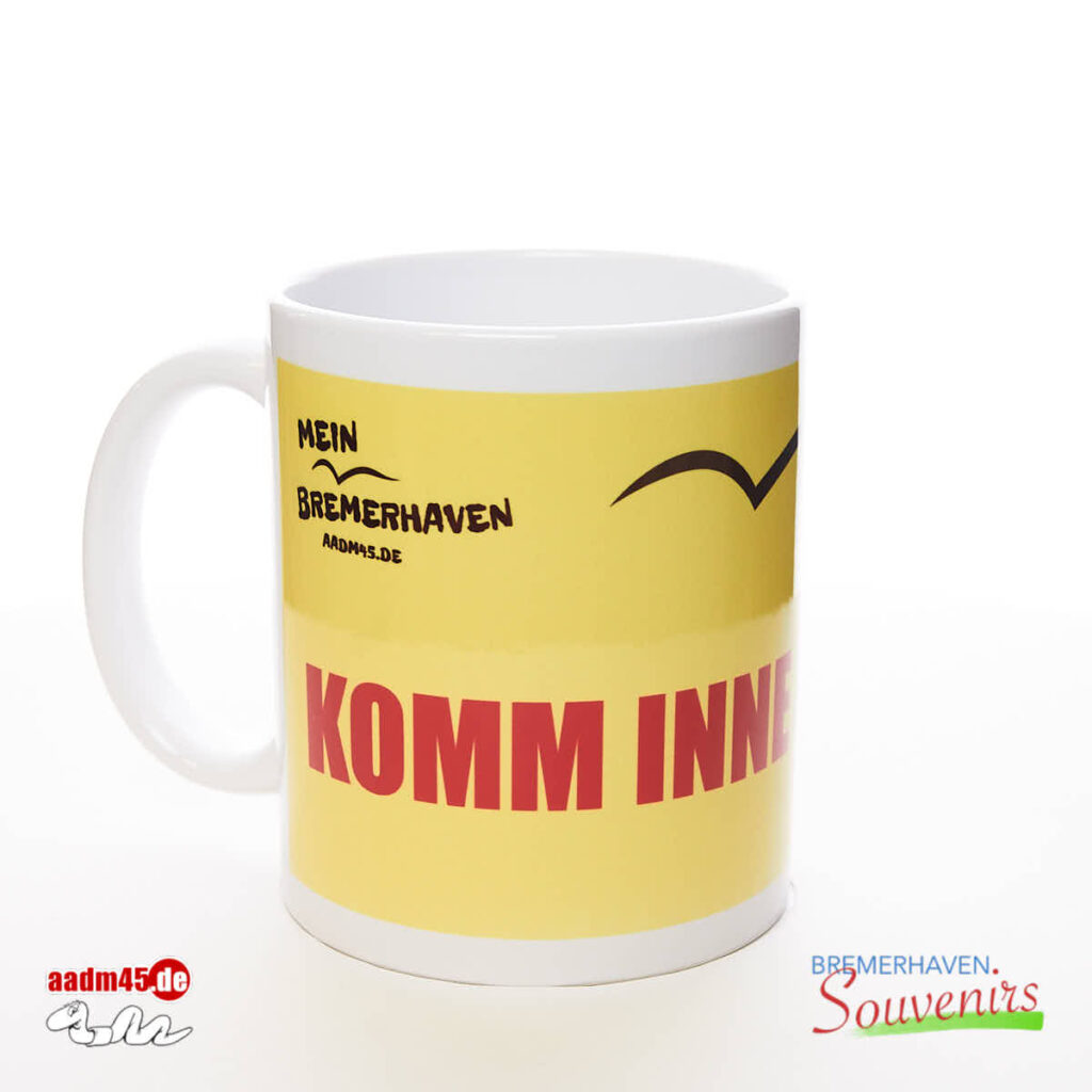 Bremerhaven Mundart »Komm inne Puschen!« Kaffeepott Bremerhavenbecher
