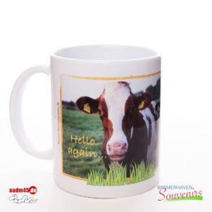 Kuh & »Hello again…« Text Becher