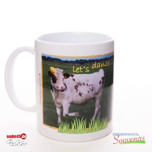 Kuh mit »Let’s dance« Spruch Becher