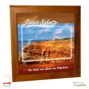 Helgoland Design Roter Felsen Keramik im Holzrahmen