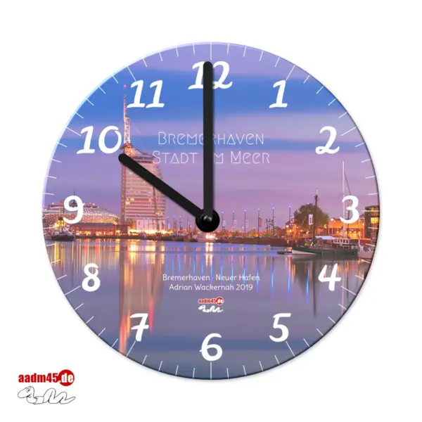 Produktbild Wanduhr Bremerhaven Neuer Hafen zur blauen Stunde