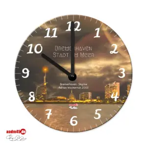 Produktbild Wanduhr Bremerhaven Skyline Abends