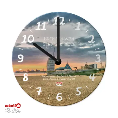 Produktbild Wanduhr Bremerhaven Weserstrand blaue Stunde