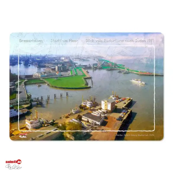 Bremerhaven Blick vom Radarturm nach Süden 1987 Glasschneidebrett