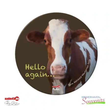 Kuh „Hello again…“ Glasuntersetzer