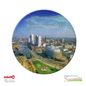 Bremerhaven Blick vom Radarturm auf AWI 1987 Glasuntersetzer