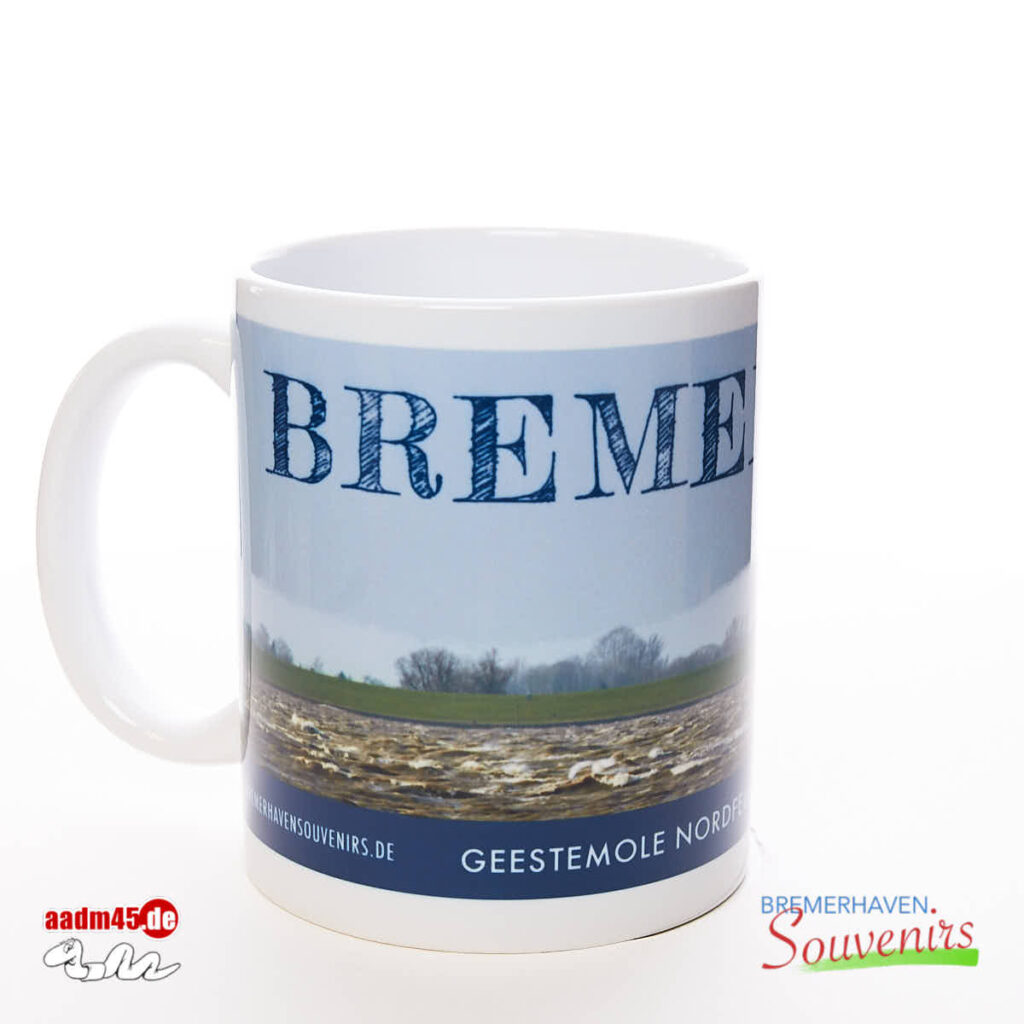 Bremerhaven Leuchtturm Geestemole Nordfeuer bei Hochwasser Kaffeepott Bremerhavenbecher