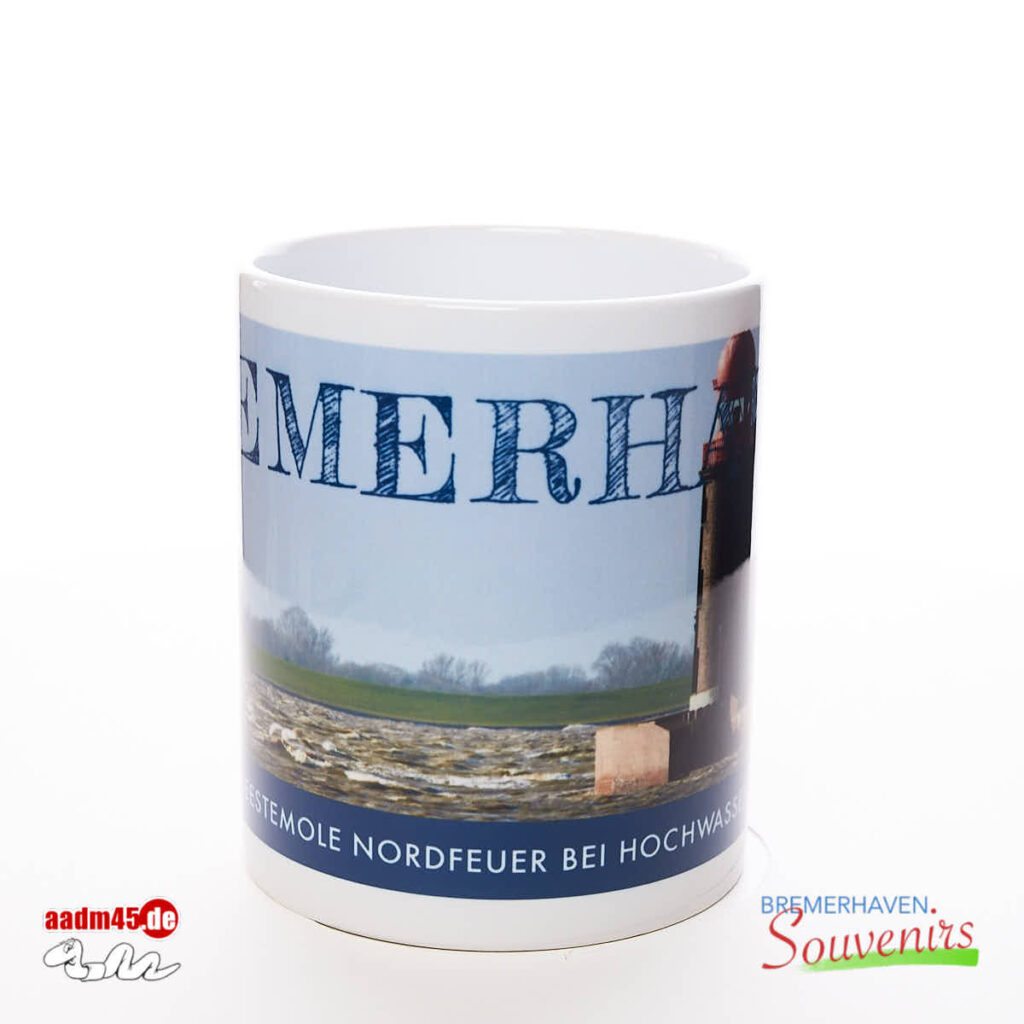 Bremerhaven Leuchtturm Geestemole Nordfeuer bei Hochwasser Kaffeepott Bremerhavenbecher