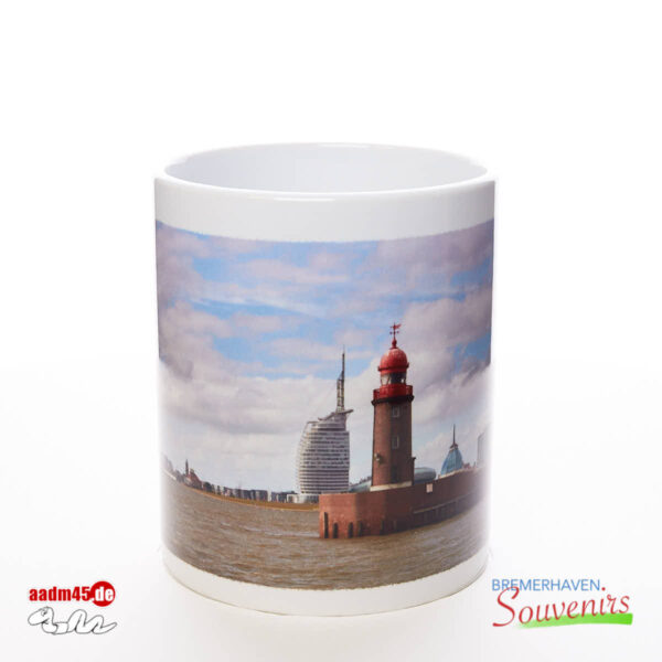 Bremerhaven Geestemole Nordfeuer mit Skyline Becher