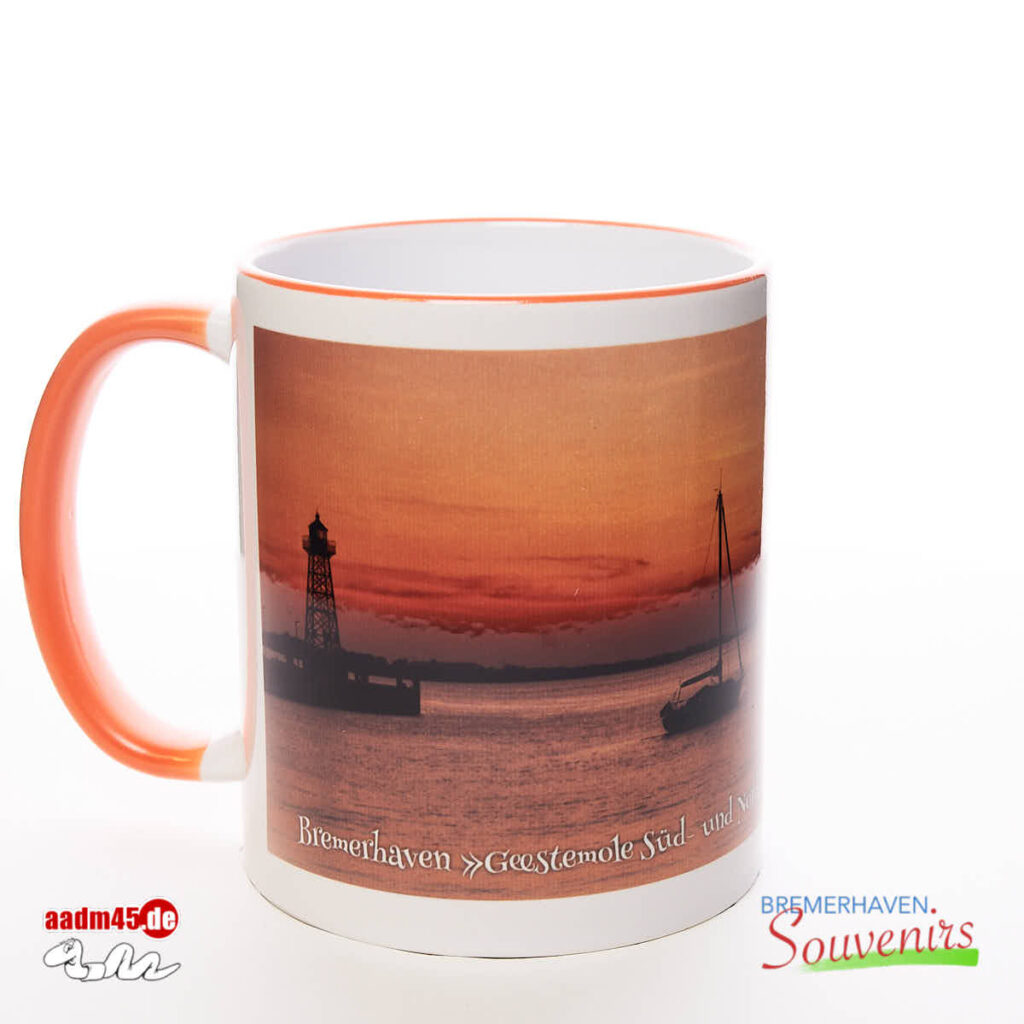 Bremerhaven Geestemole + Segelboot Kaffeepott Bremerhavenbecher