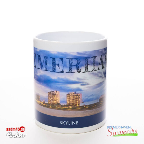 Bremerhaven Skyline blaue Stunde Becher