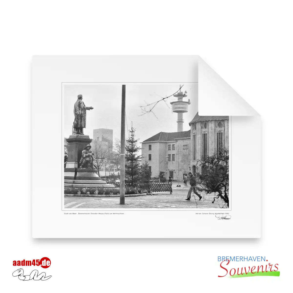 Bremerhaven Theodor-Heuss-Platz um Weihnachten 1982 SW Print 50x40