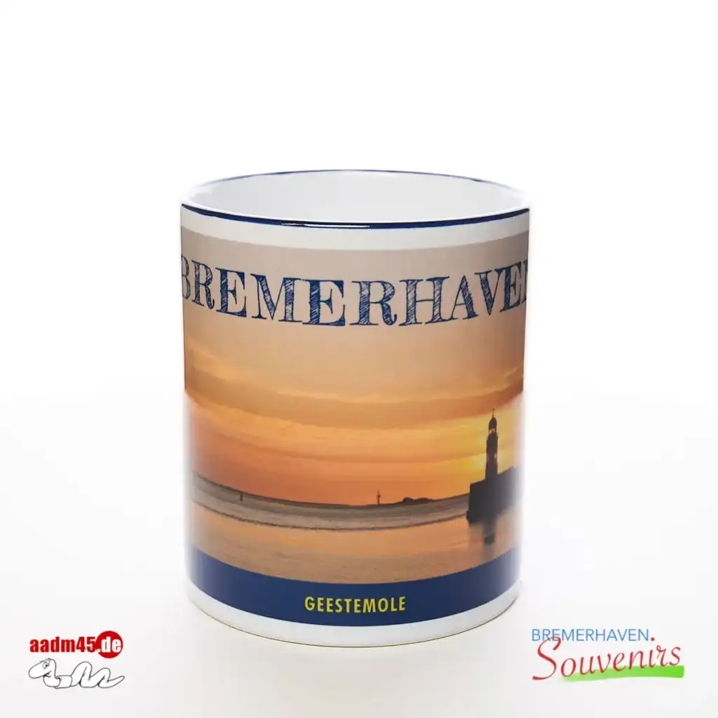 Bremerhaven Geestemole im Sonnenuntergang Kaffeepott Bremerhavenbecher