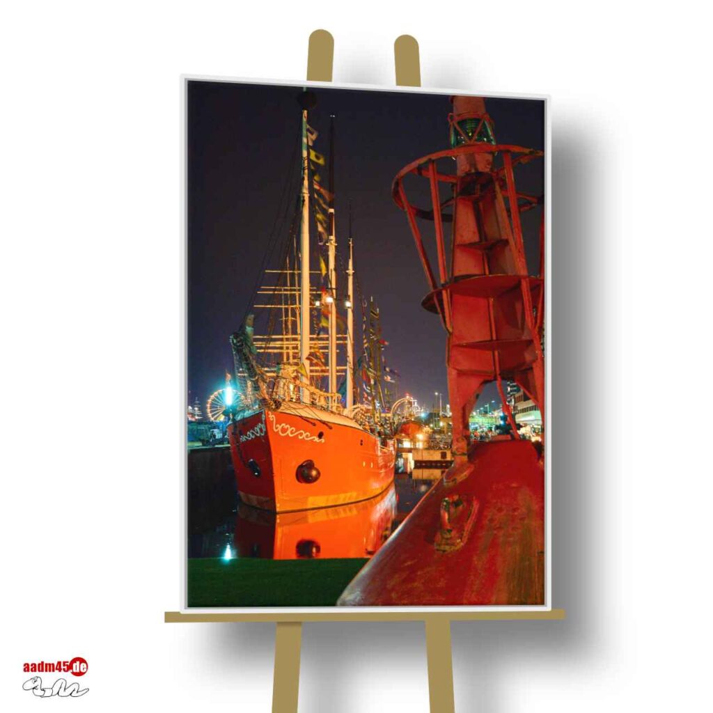 Bremerhaven Havenwelten Feuerschiff Elbe 3 – 80x120 cm Wandbild im Schattenfugenrahmen