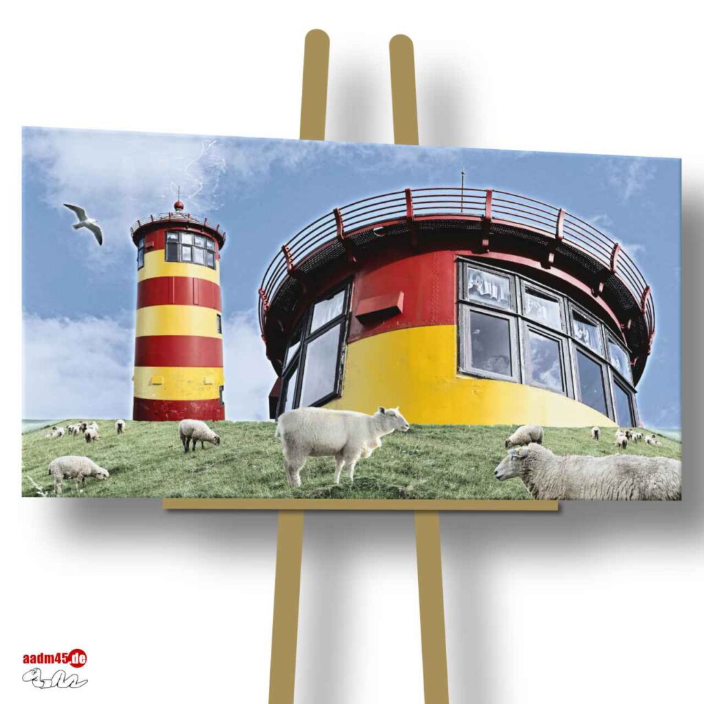 Pilsum Leuchtturm Komposition 160x90cm Wandbild