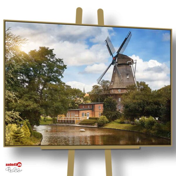 Hinte Windmühle am Knockster Tief 100x75 cm Wandbild