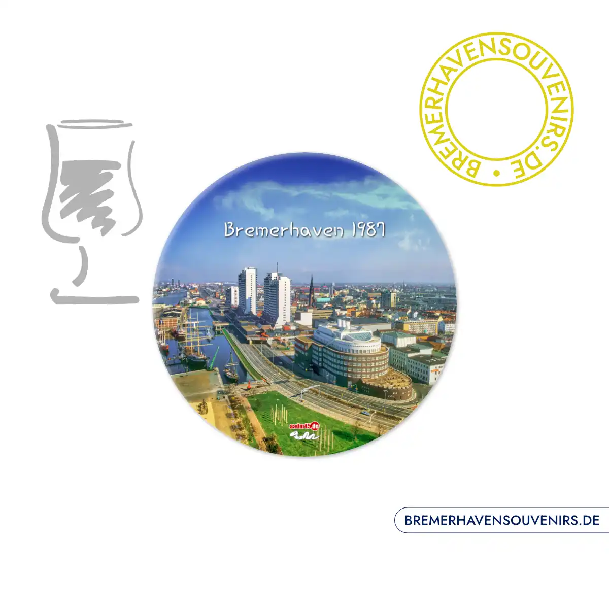 Bremerhaven Blick vom Radarturm auf die City 1987 Glasuntersetzer – Bild 1