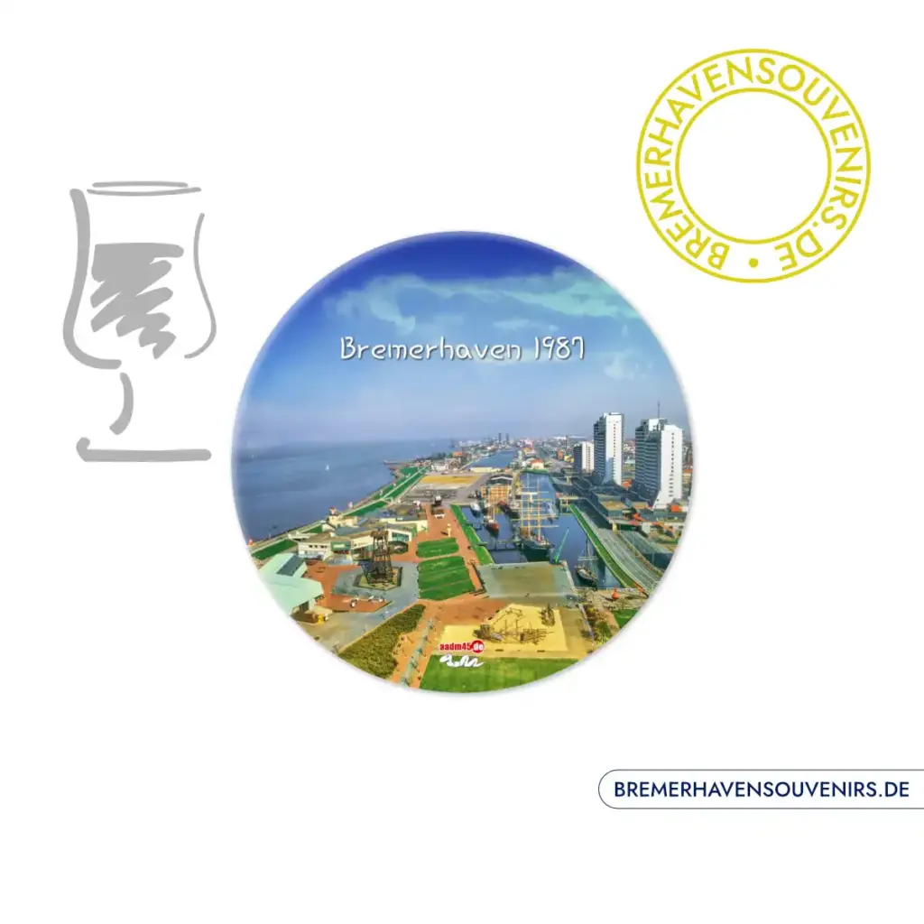 Bremerhaven Blick vom Radarturm auf Alter Hafen 1987 Glasuntersetzer