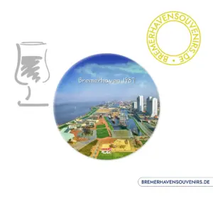 Bremerhaven Blick vom Radarturm auf Alter Hafen 1987 Glasuntersetzer