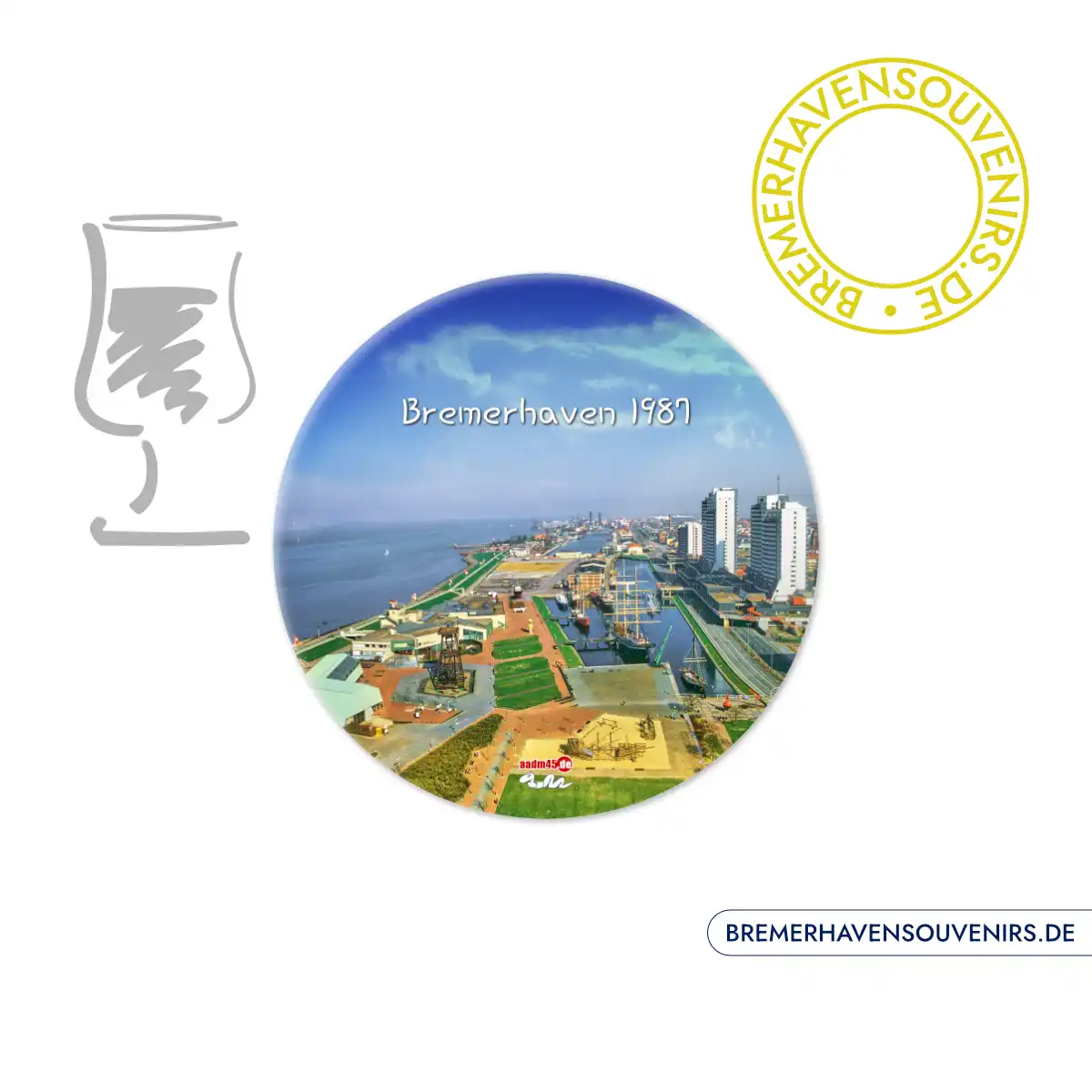 Bremerhaven Blick vom Radarturm auf Alter Hafen 1987 Glasuntersetzer – Bild 1