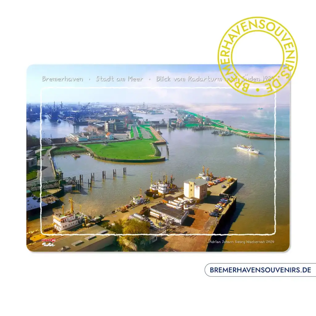 Bremerhaven Blick vom Radarturm nach Süden 1987 Glasschneidebrett