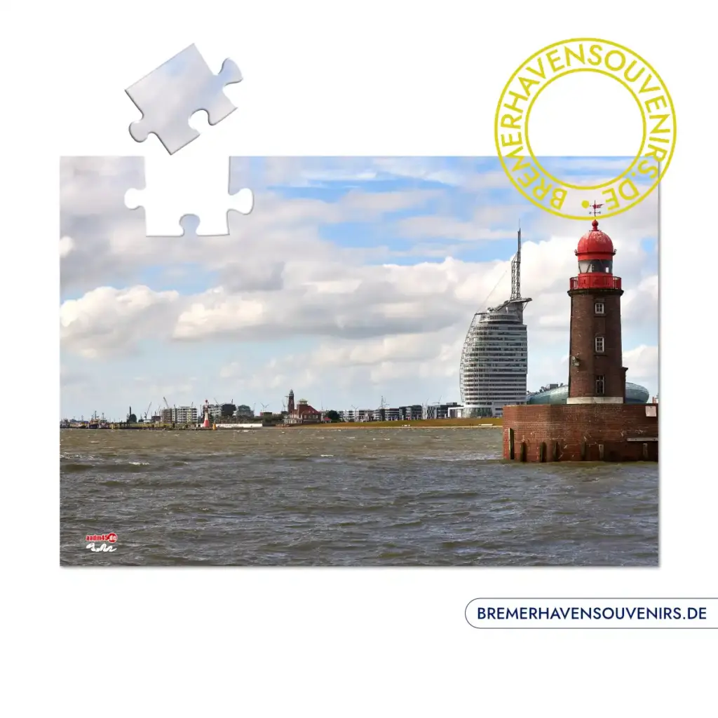 Bremerhaven Geestemole Nordfeuer vor Skyline Puzzle