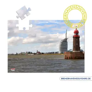 Bremerhaven Geestemole Nordfeuer vor Skyline Puzzle