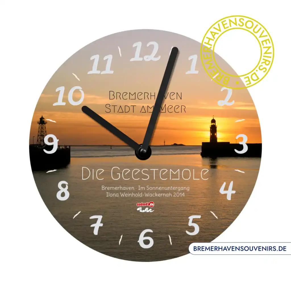 Bremerhaven Geestemole im Sonnenuntergang Uhr