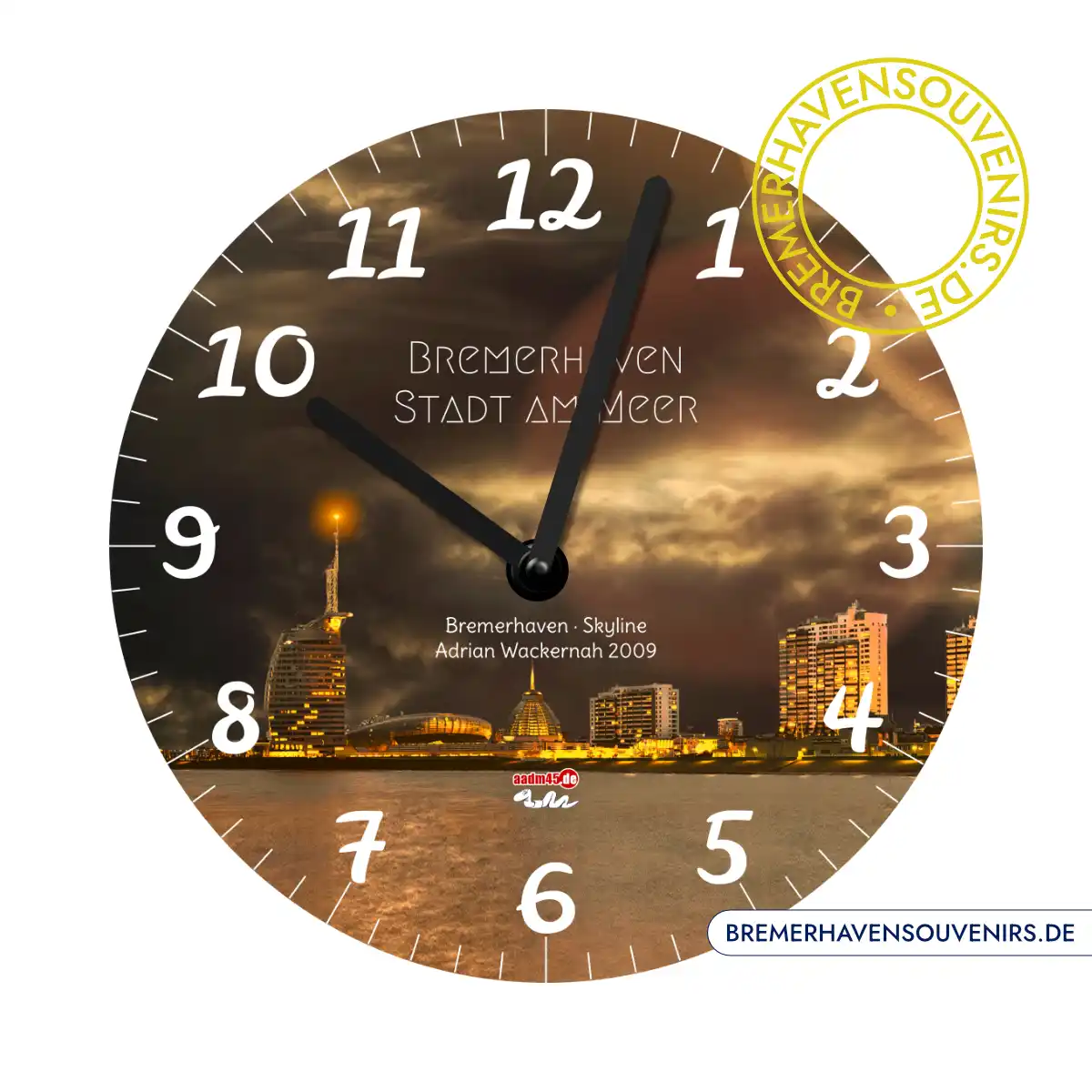 Bremerhaven Skyline im Sonnenuntergang Wanduhr – Bild 1