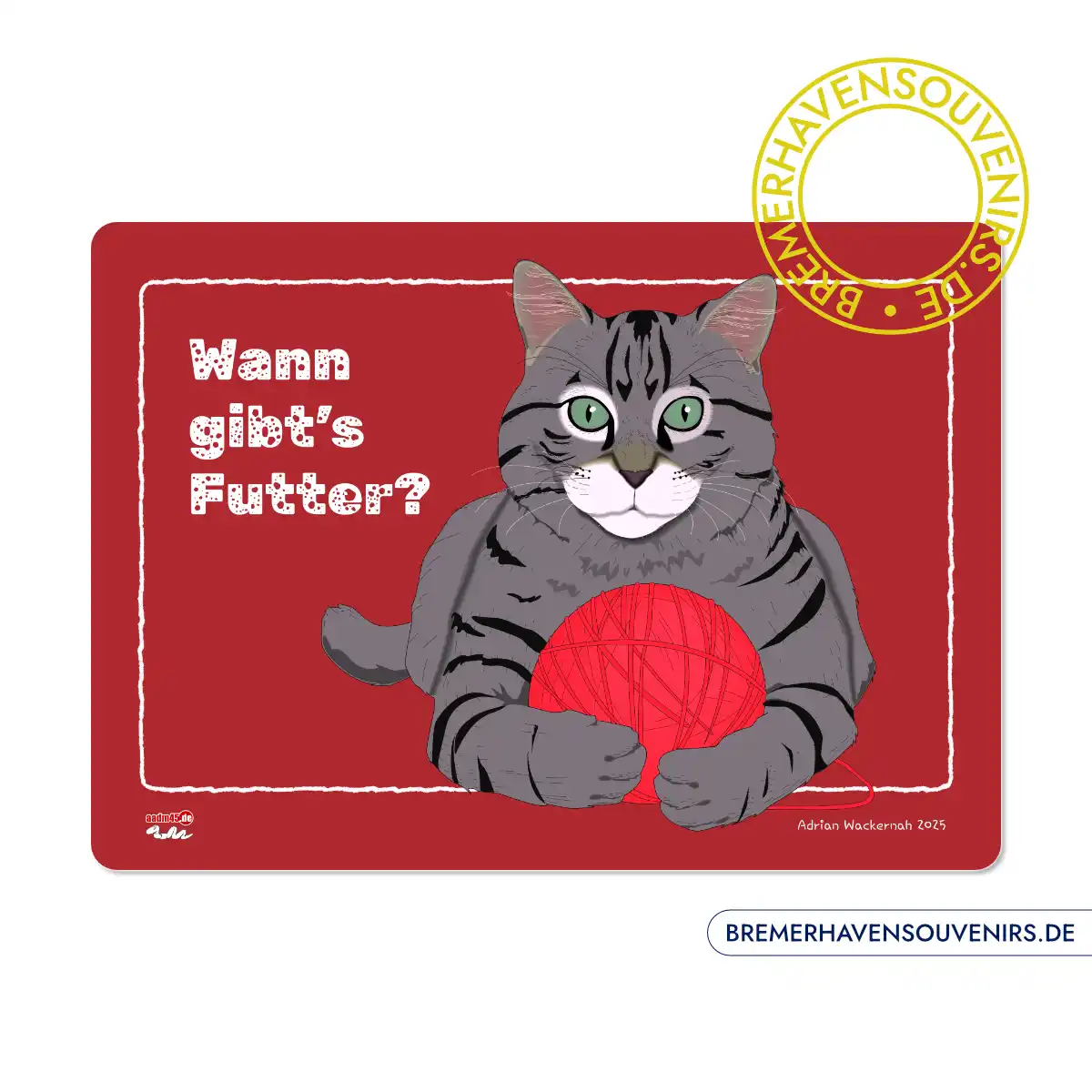 Design Katze »Wann gibt's Futter?« Glasschneidebrett – Bild 1