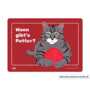 Design Katze »Wann gibt's Futter?« Glasschneidebrett