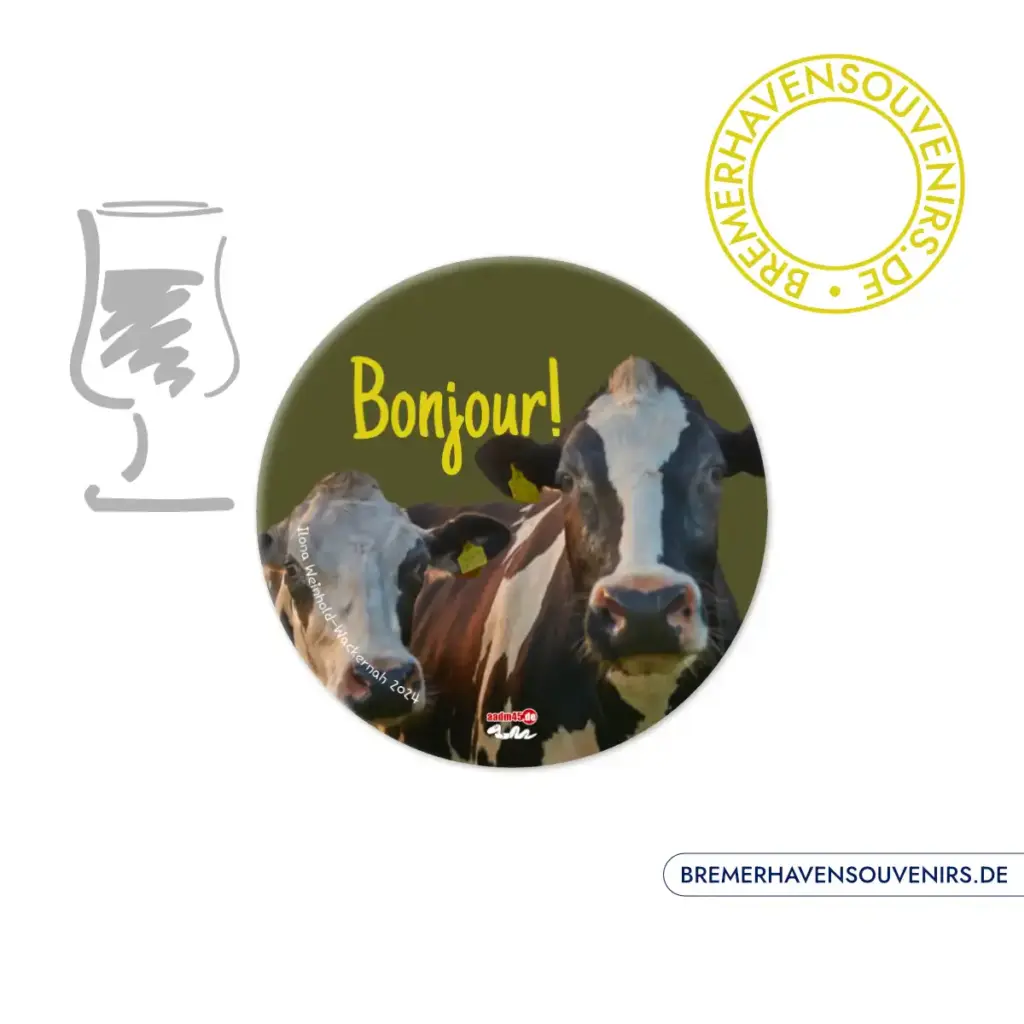 Kuh „Bonjour!“ Glasuntersetzer