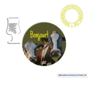 Kuh „Bonjour!“ Glasuntersetzer