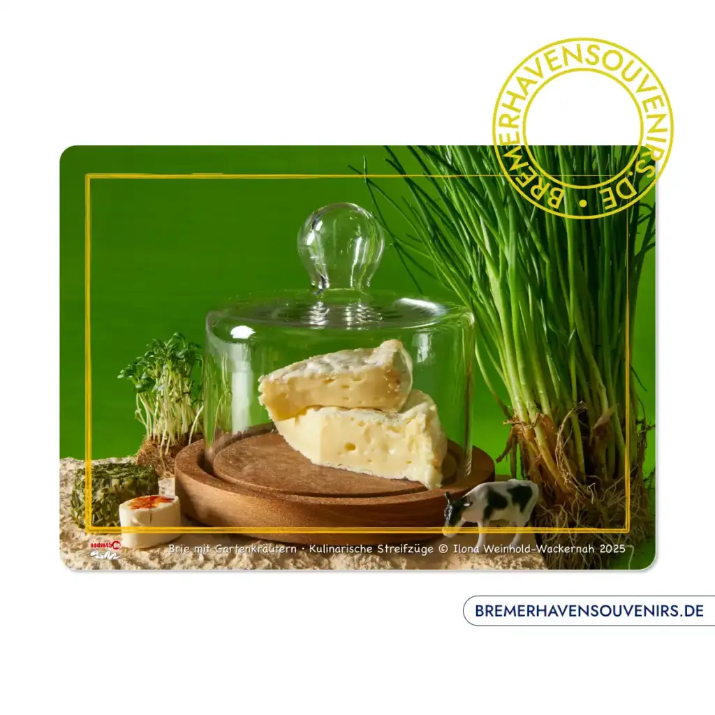 Edition Kulinarische Streifzüge Brie mit Gartenkräutern Glasschneidebrett