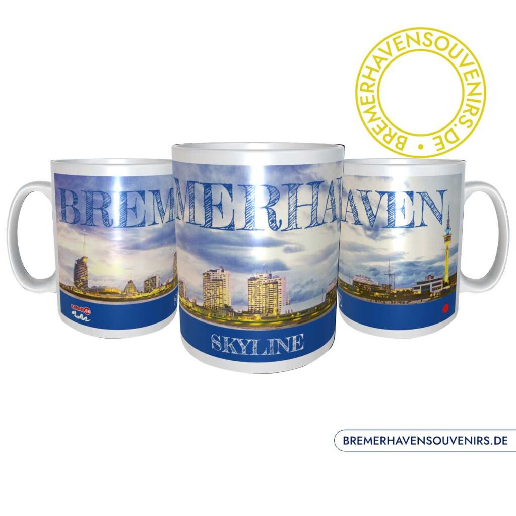 Bremerhaven Skyline zur Blaue Stunde Kaffeepott